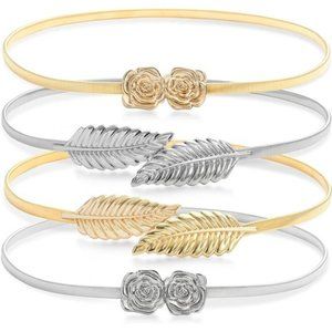 Womens Fashion Belts Fancy Ladies Adjustable Stretch Design Silver Gold Set of 4